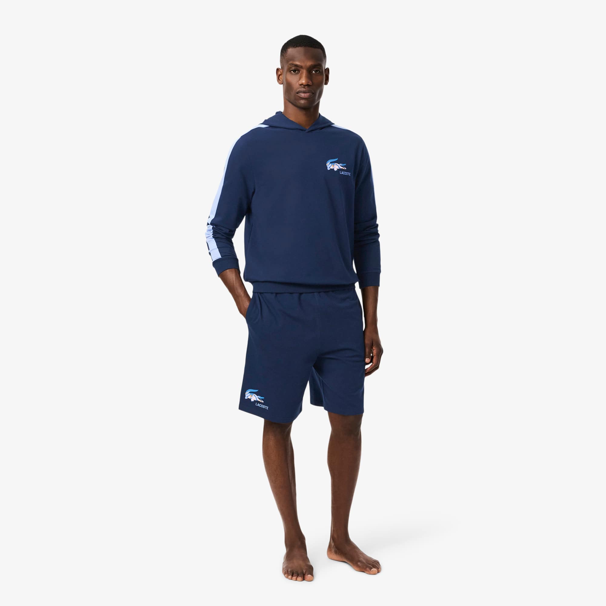 Lacoste Men's Straight Fit Fleece Loungewear Shorts In Blue