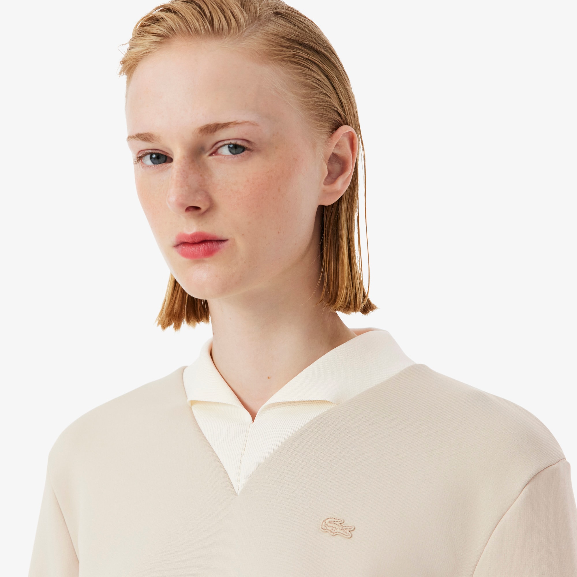 Runway Satin Knit V Neck Sweatshirt