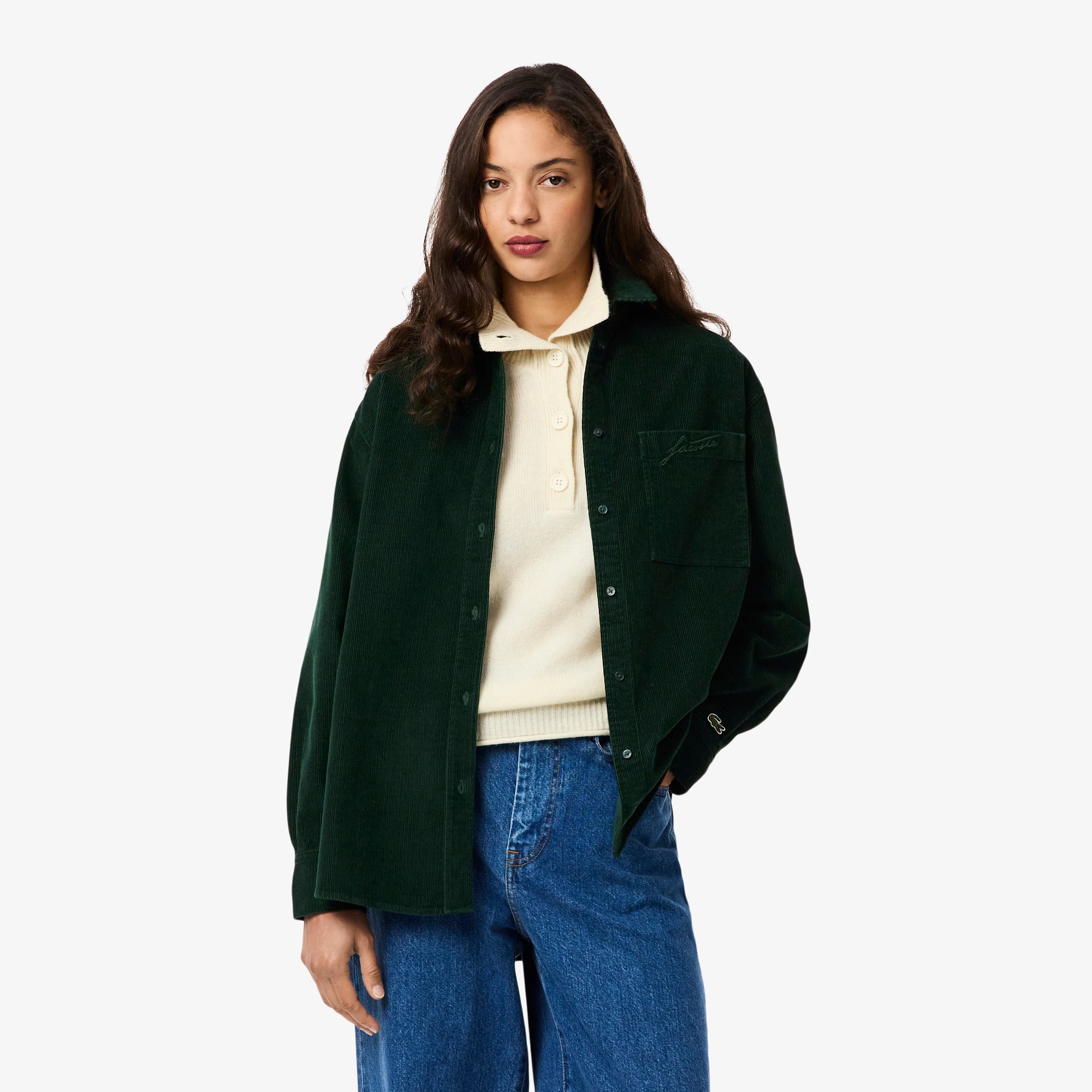 Lacoste Women's Oversized Corduroy Overshirt - 40 In Green