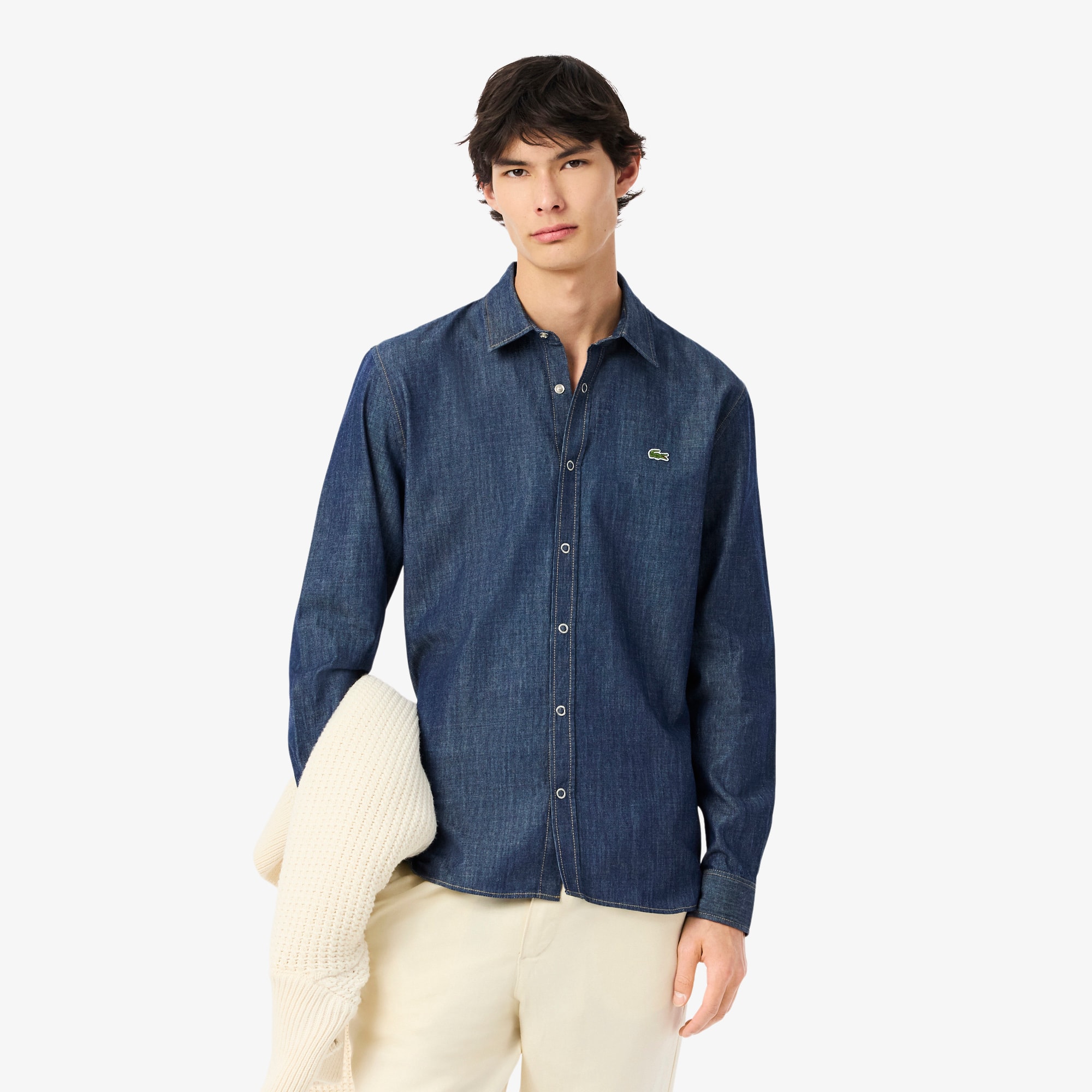 Lacoste Men's Regular Fit Lightweight Denim Shirt - 14½ - 37 In Blue