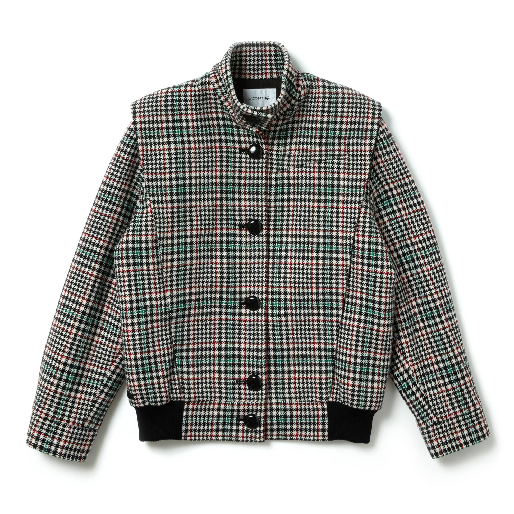 Women's Fashion Show Glen Plaid Wool Blend Buttoned Jacket