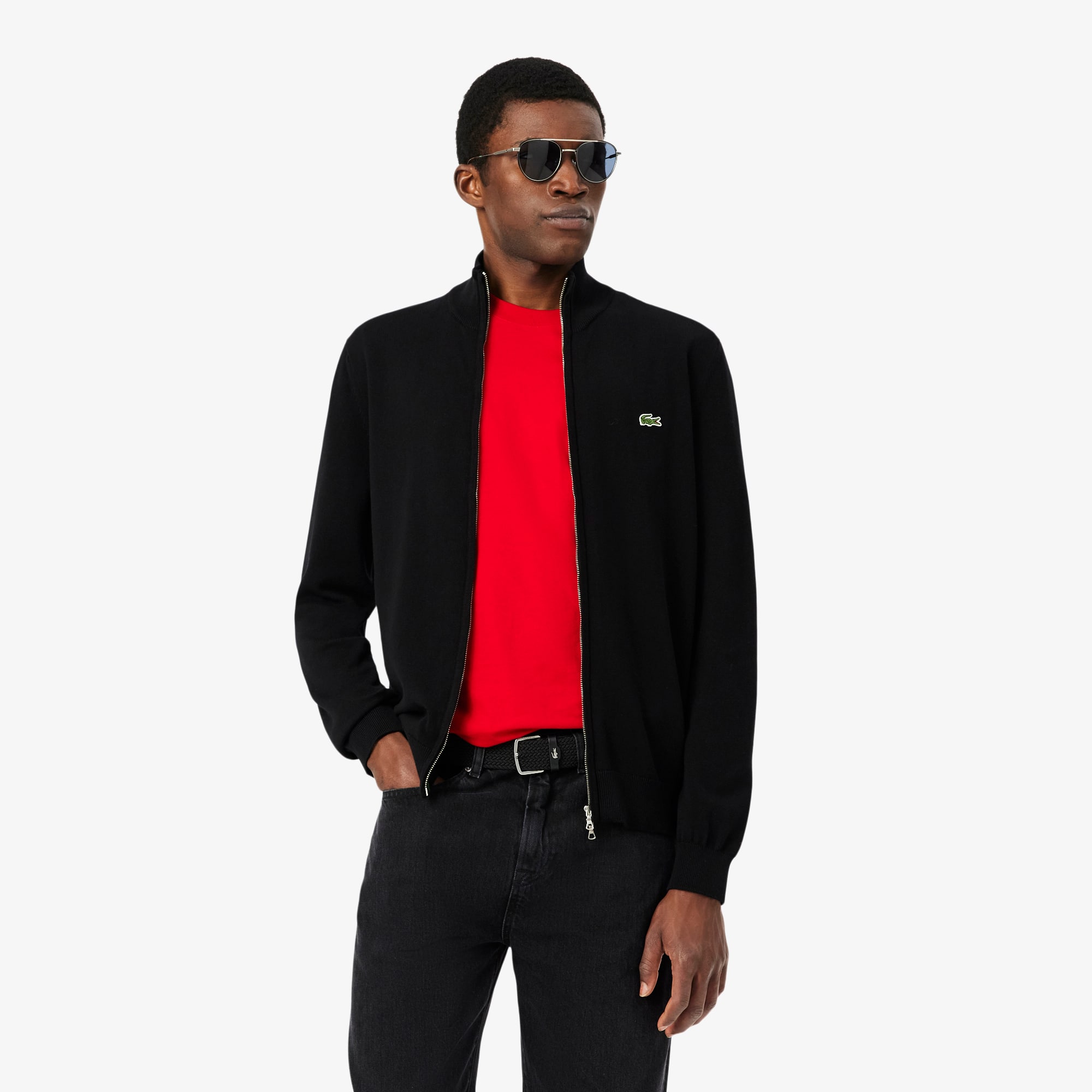Men's Zip-Up High-Neck Cotton Sweater
