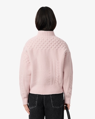 Women's Patchwork Effect High-Neck Wool Sweater