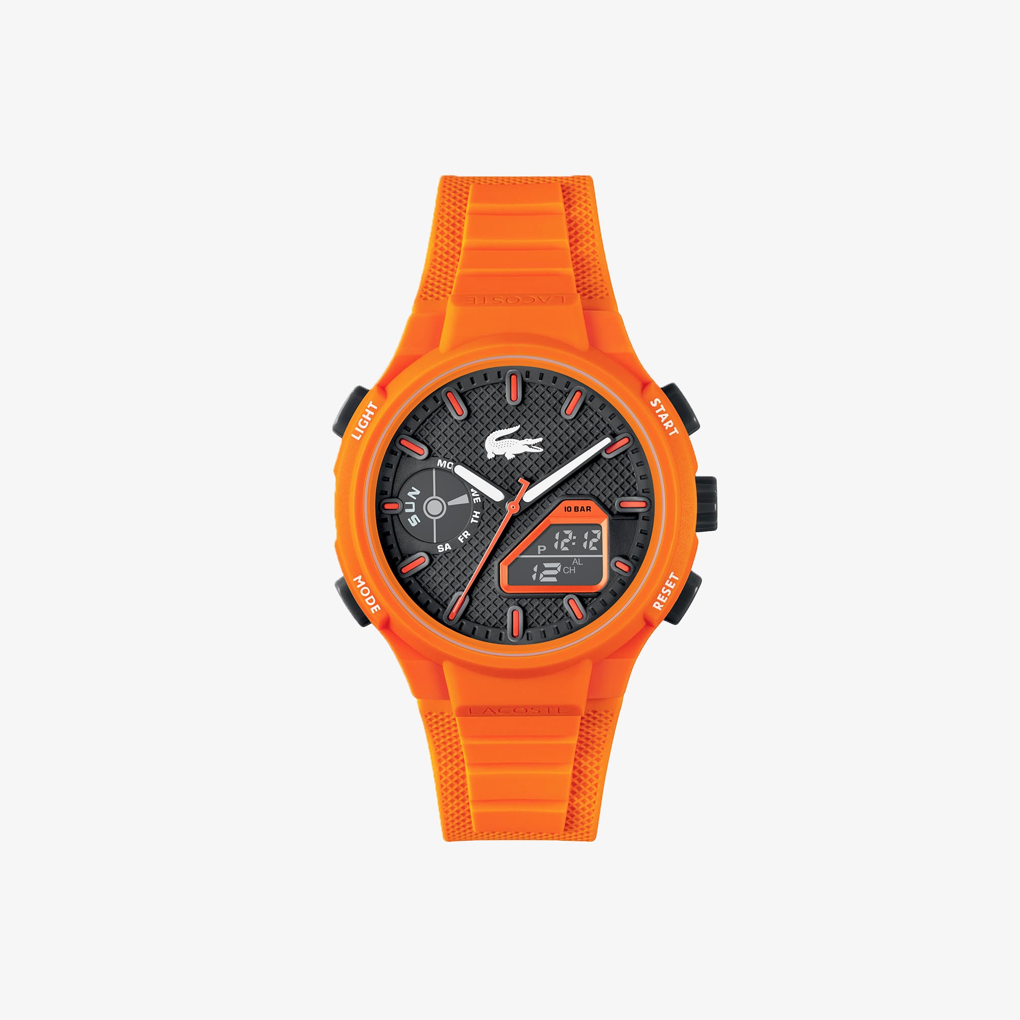 １点限り→LACOSTE→FR 5 UR Lサイズ殆ど未使用品です。 Lacoste LC33 World Time Chrono Light Black Date Dial Silicone