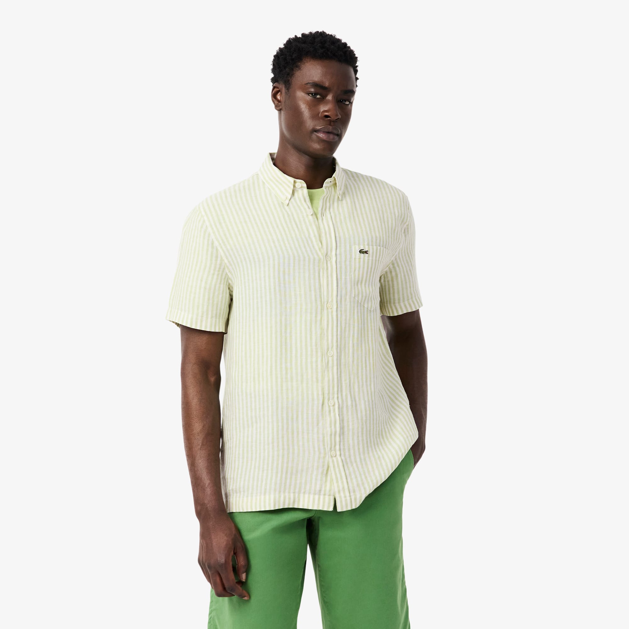 Lacoste Men's Regular Fit Short Sleeve Linen Shirt