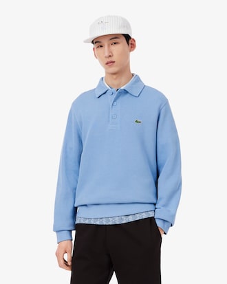 Men's Ribbed Cotton Polo Collar Sweatshirt