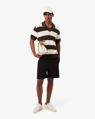 Short Sleeved Striped Polo Collar Sweater