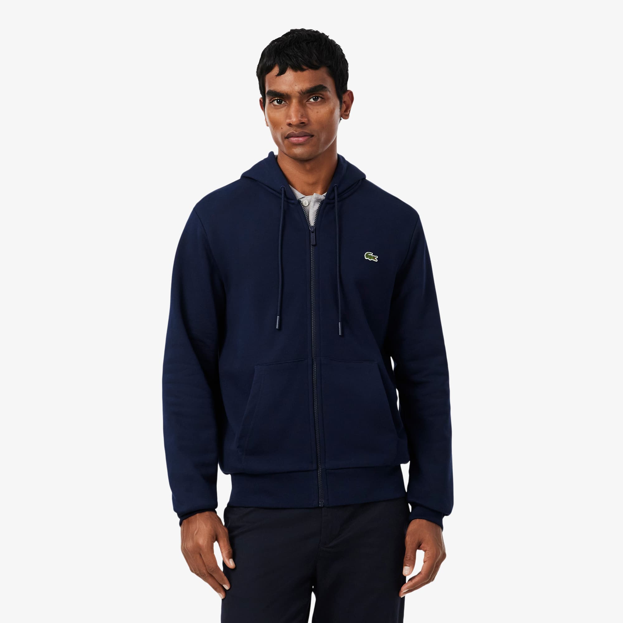 LACOSTE ラコステ ジップブルゾン ネイビー 048 Men's Classic Fit Zip-Up Fleece Sweatshirt - Sweaters