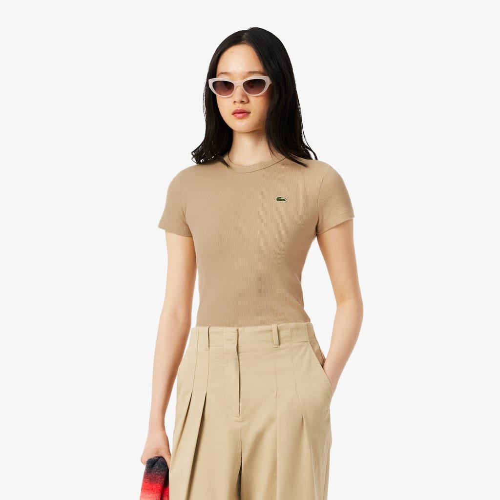 Lacoste Women's Slim Fit Ribbed Cotton T-Shirt