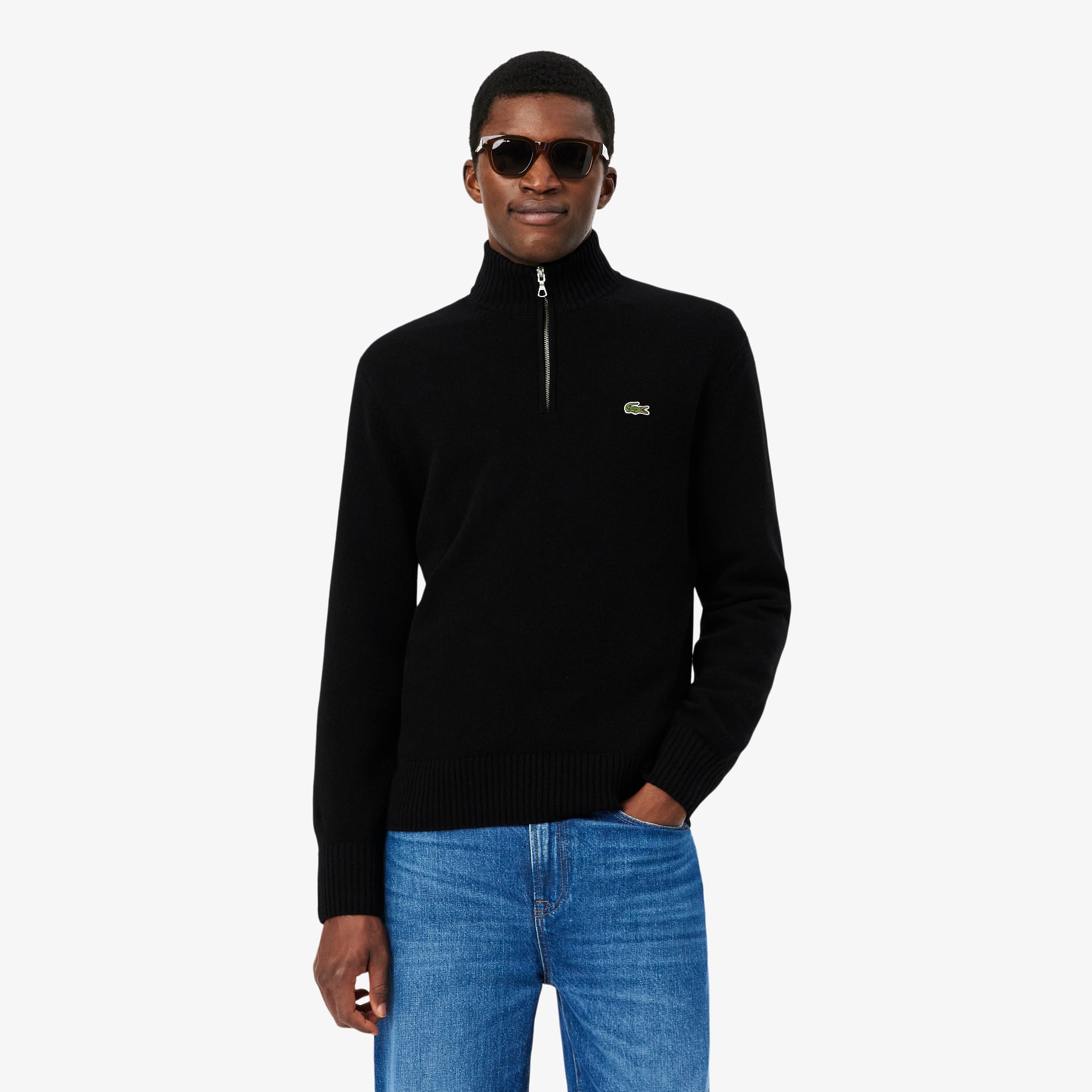 Men's Zip-Up High-Neck Wool Sweater