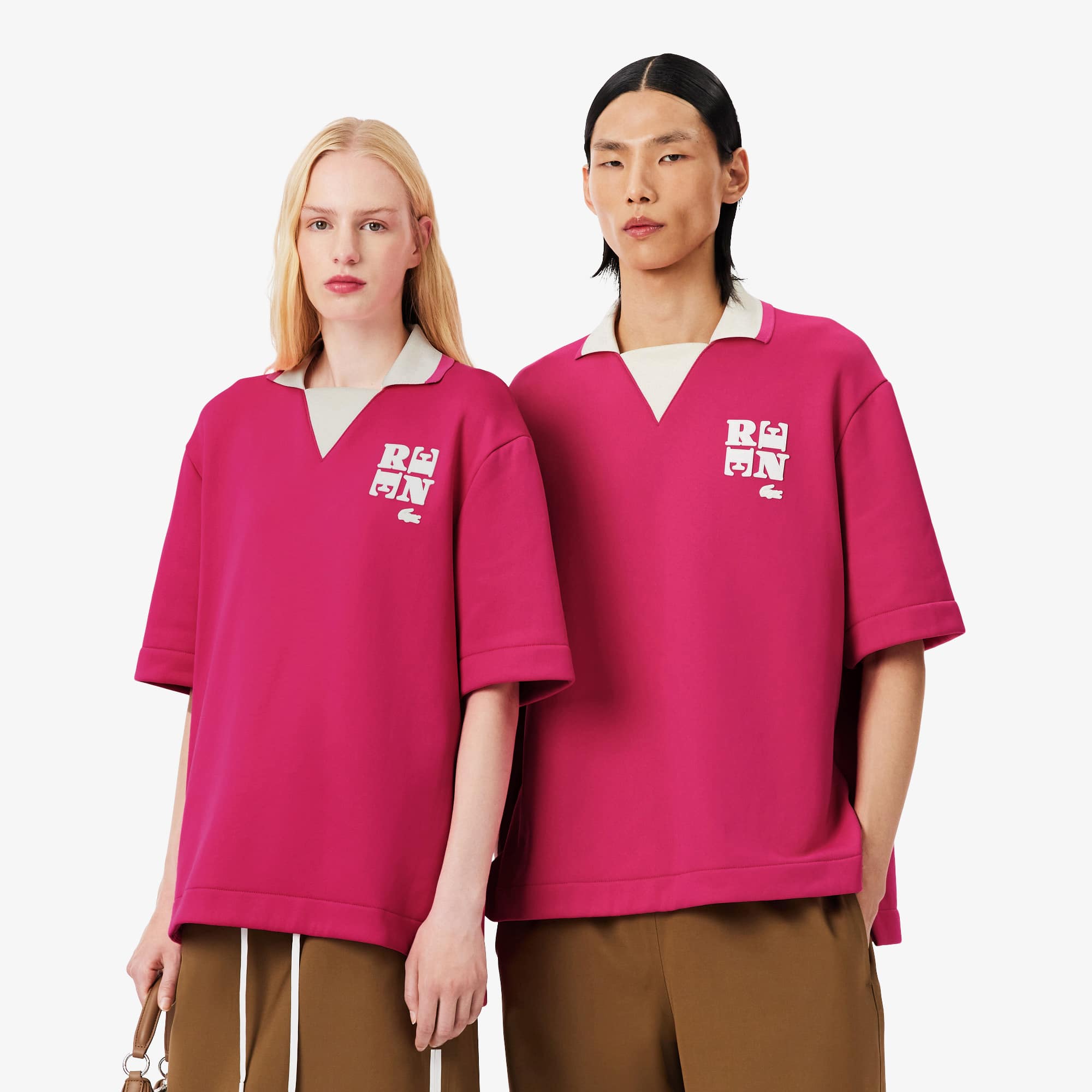 Lacoste Runway Badge Accent Oversized Satin Polo Shirt - M In Pink