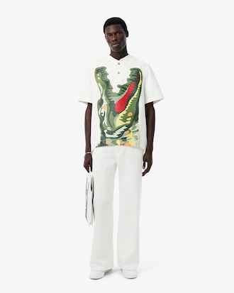 Men's Runway Print Oversized Denim Polo