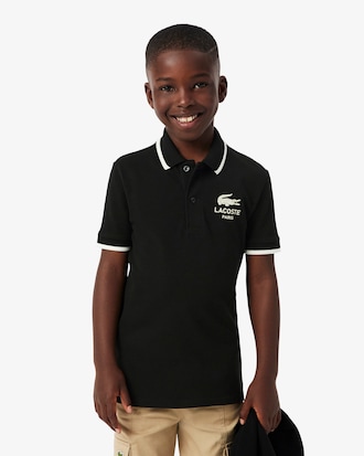 Boys' Stripe Collar Petit Piqu&eacute; Polo