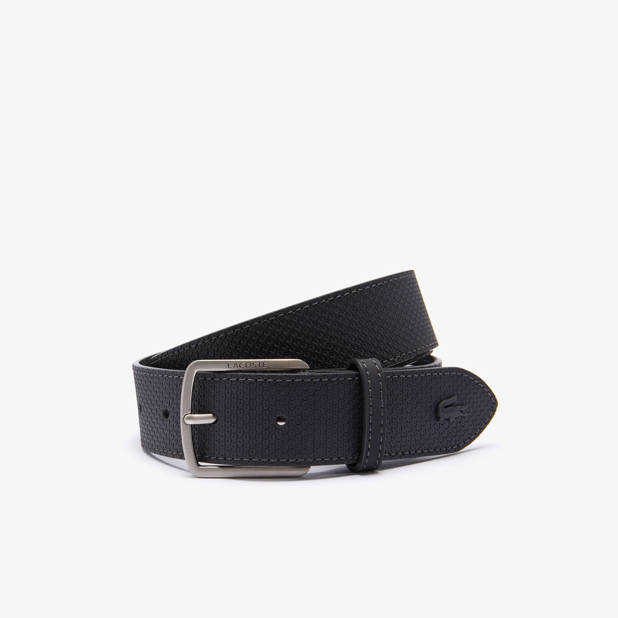 Lacoste Men's Lacoste Engraved Buckle Reversible Piqué Leather Belt. 1