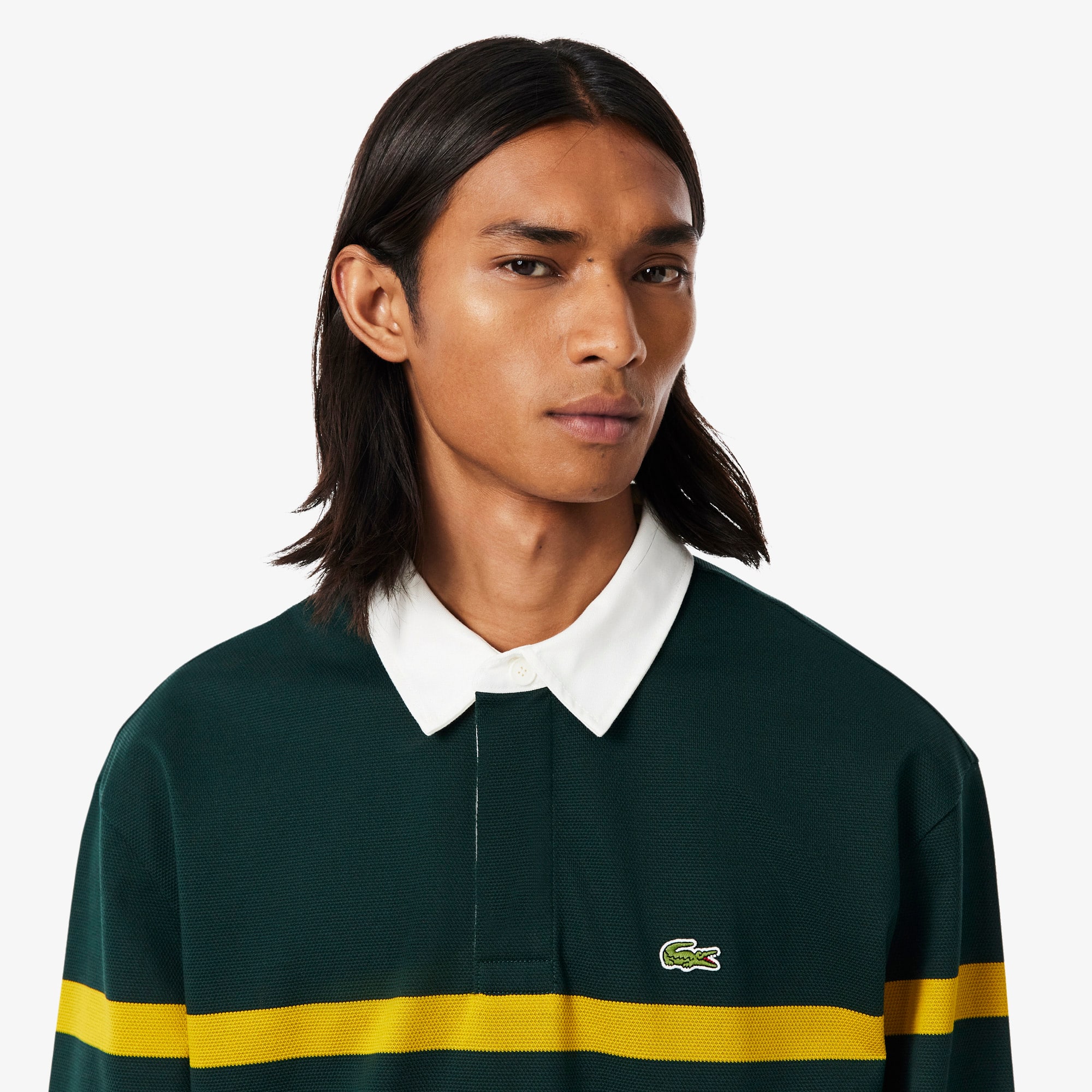 Relaxed Fit Striped Piqué Rugby Polo Shirt