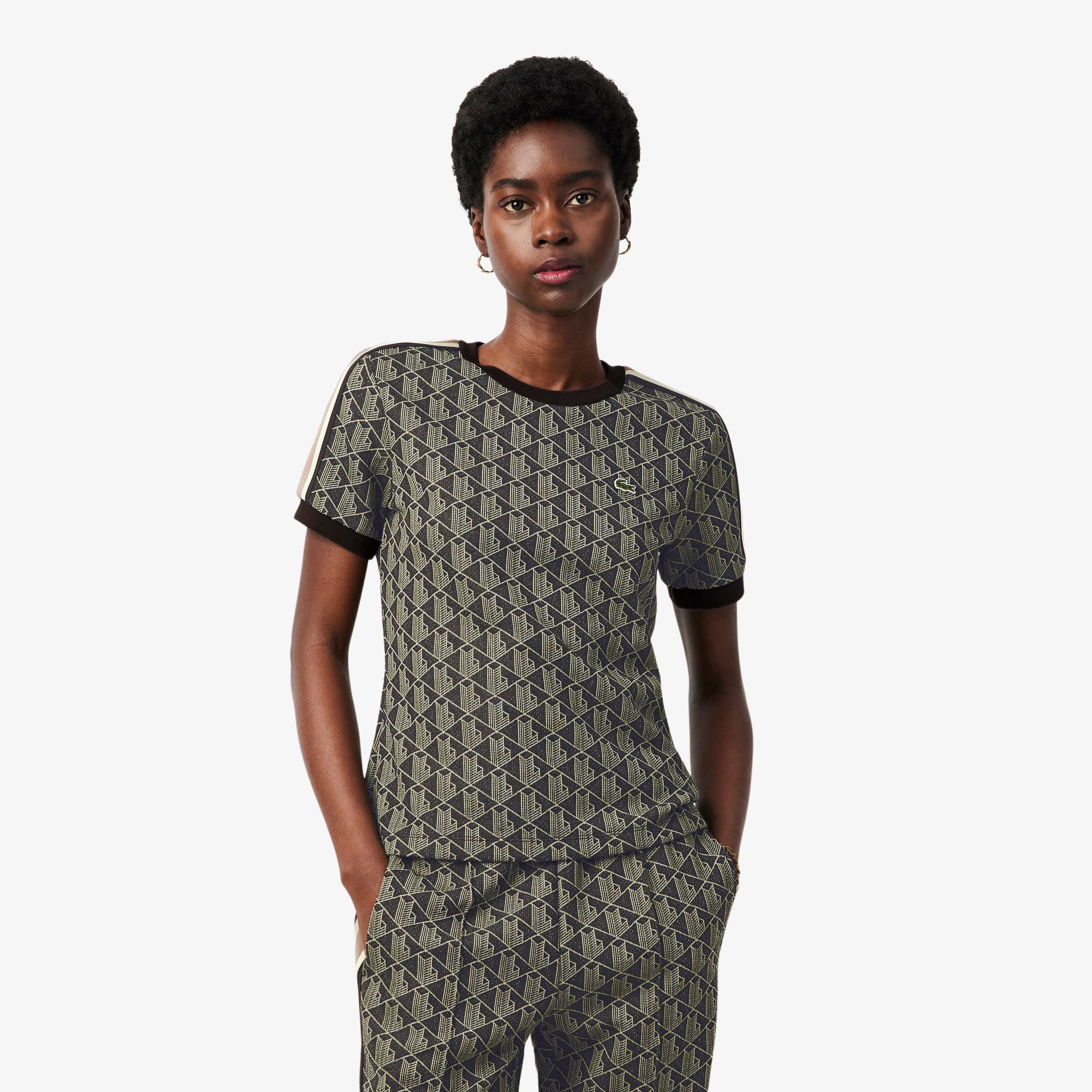 Lacoste Women's Slim Fit Monogram T-shirt - 38 In Gray