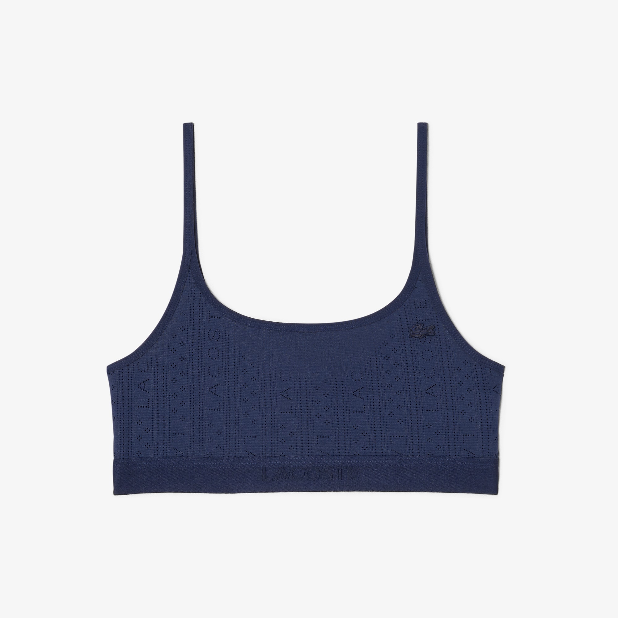 Lacoste Logo Jacquard Pointelle Bralette - Xs In Blue