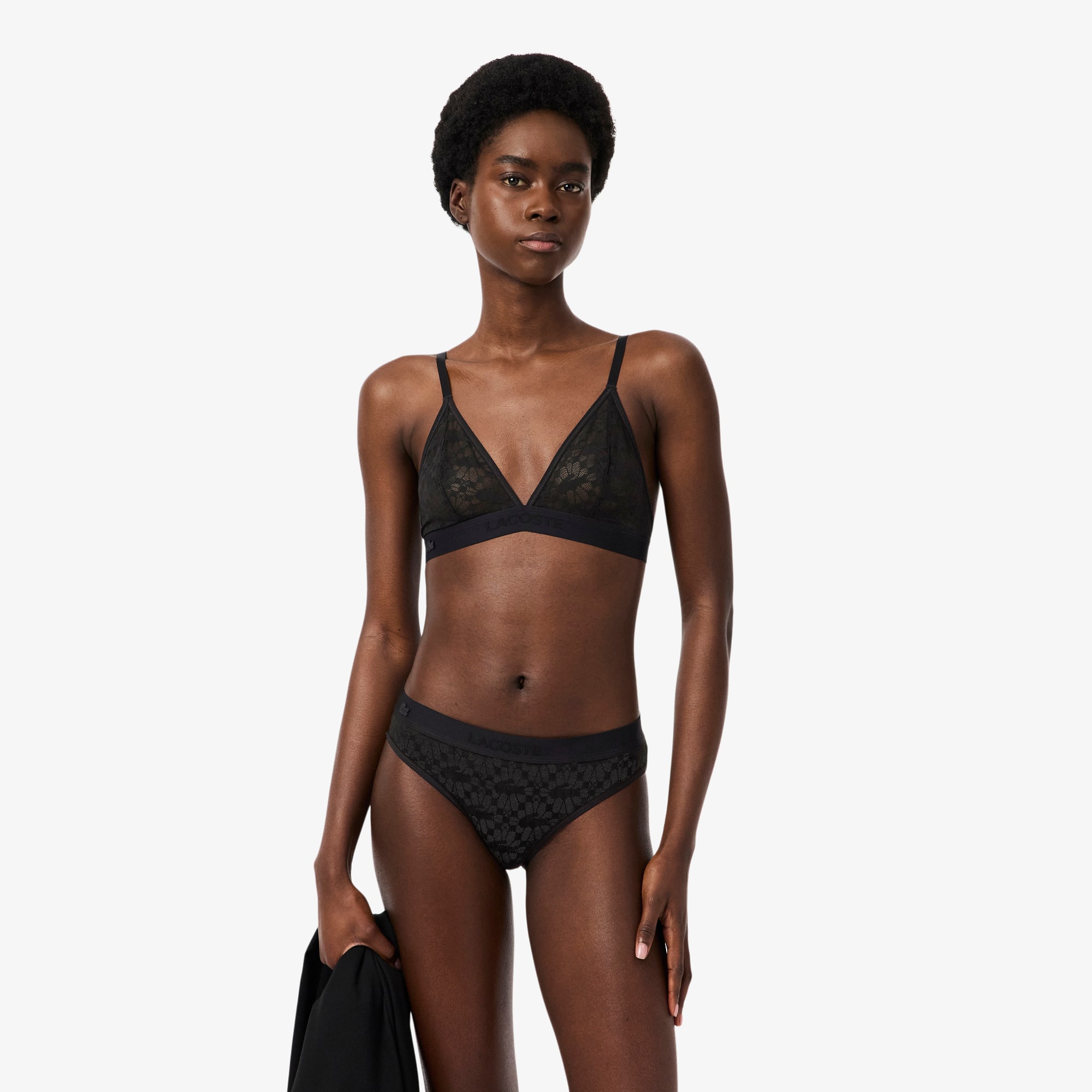 Lacoste Logo Waist Mesh Briefs In Black