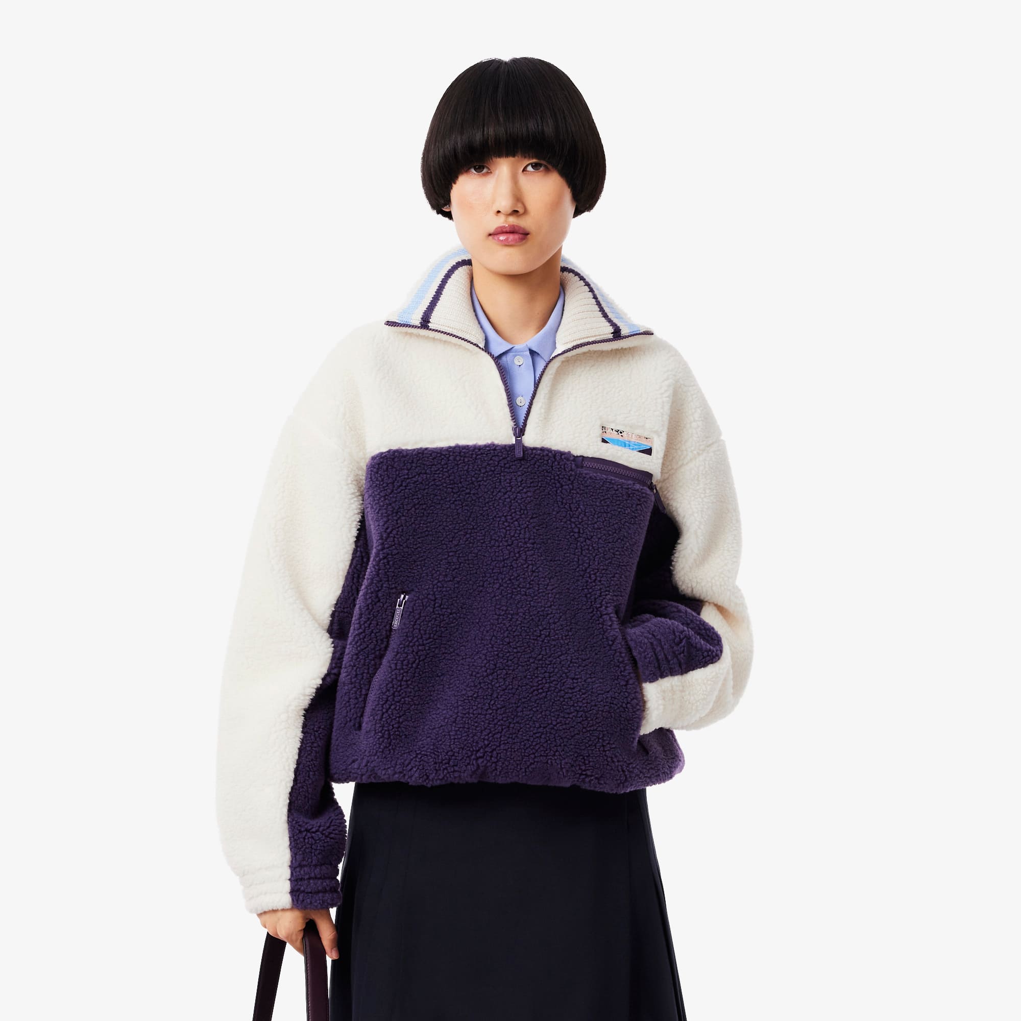Lacoste Women's High-neck Oversized Fleece Sweatshirt - 34 In Purple