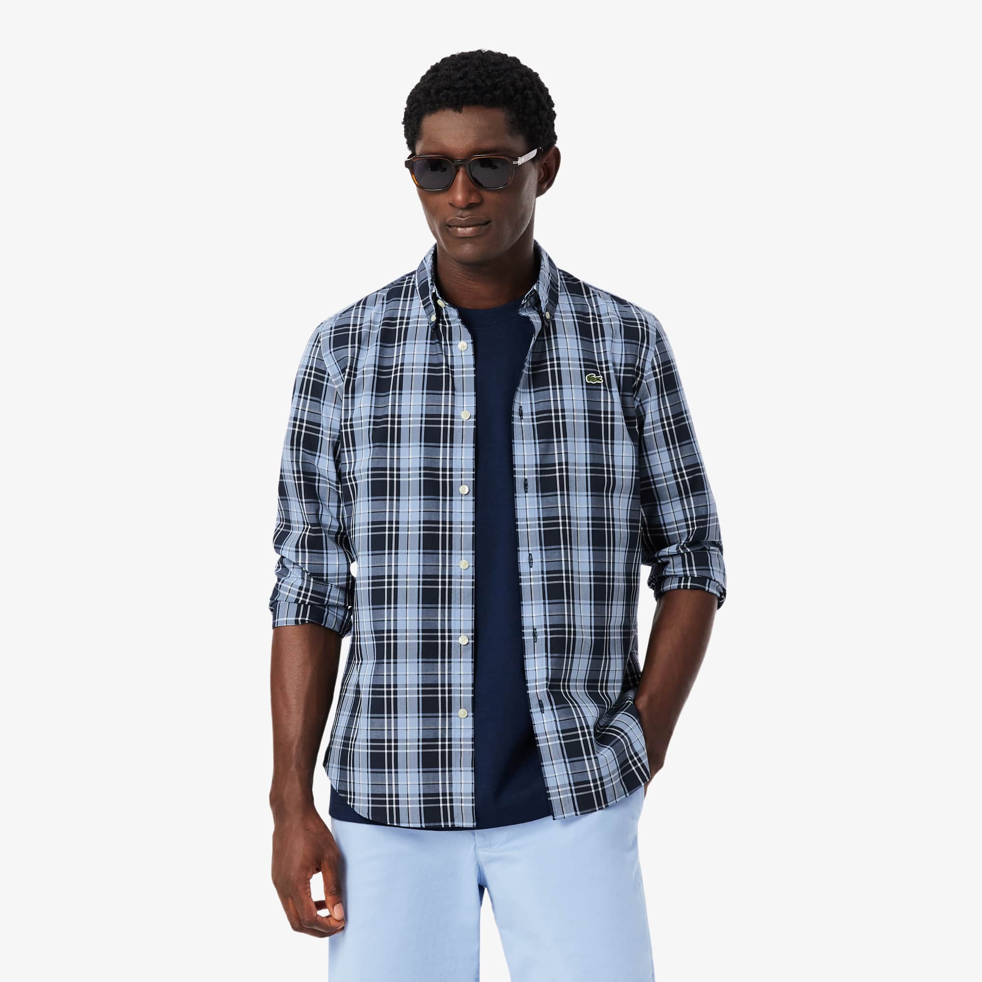 Lacoste Slim Fit Gingham Print Stretch Poplin Shirt