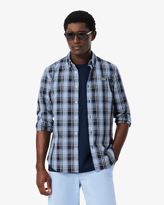 Slim Fit Gingham Print Stretch Poplin Shirt