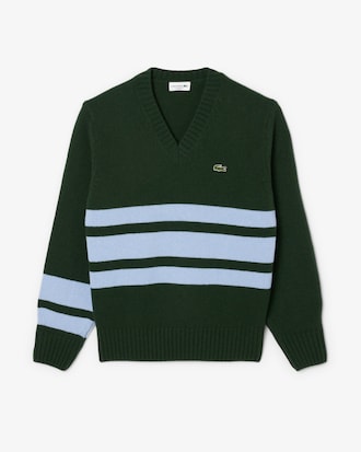 Men's Striped Wool V-Neck Sweater