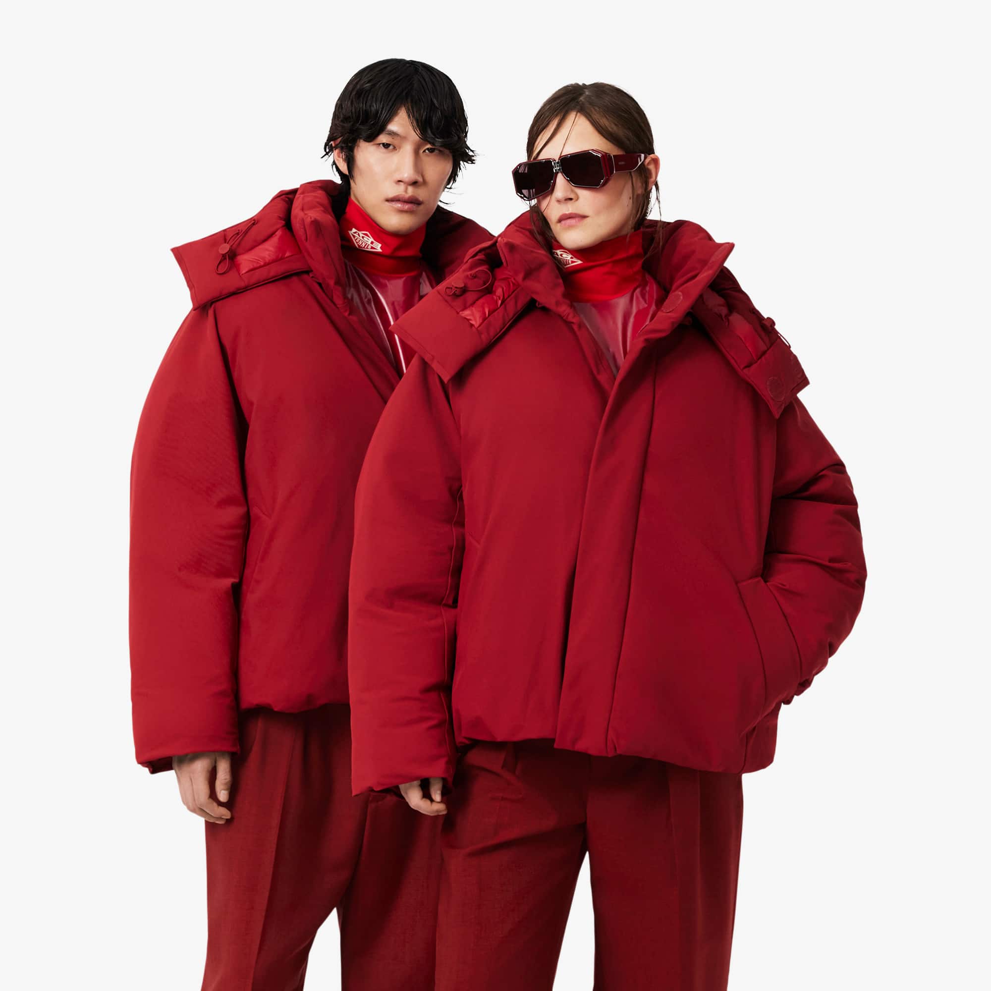 Lacoste Runway High Neck Hooded Puffed Jacket - M/l In Red