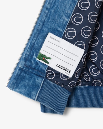 Padded Badge Accent Denim Bomber Jacket