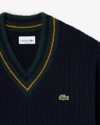 Striped Wool V Neck Sweater