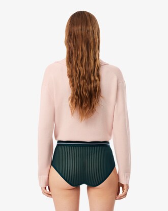 High Waist Velour Stripe Mesh Briefs