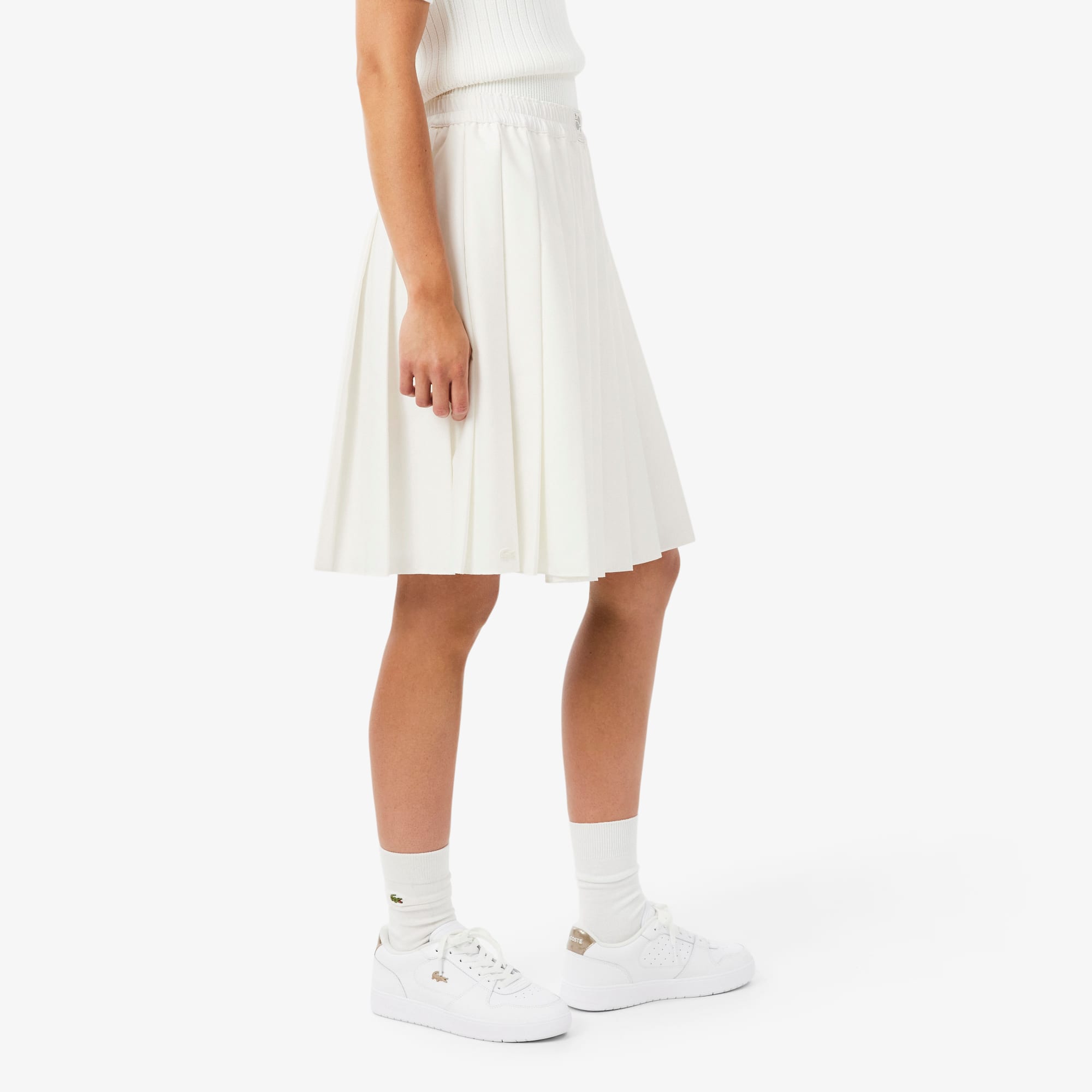 Pleated Petit Piqué Effect Midi Skirt