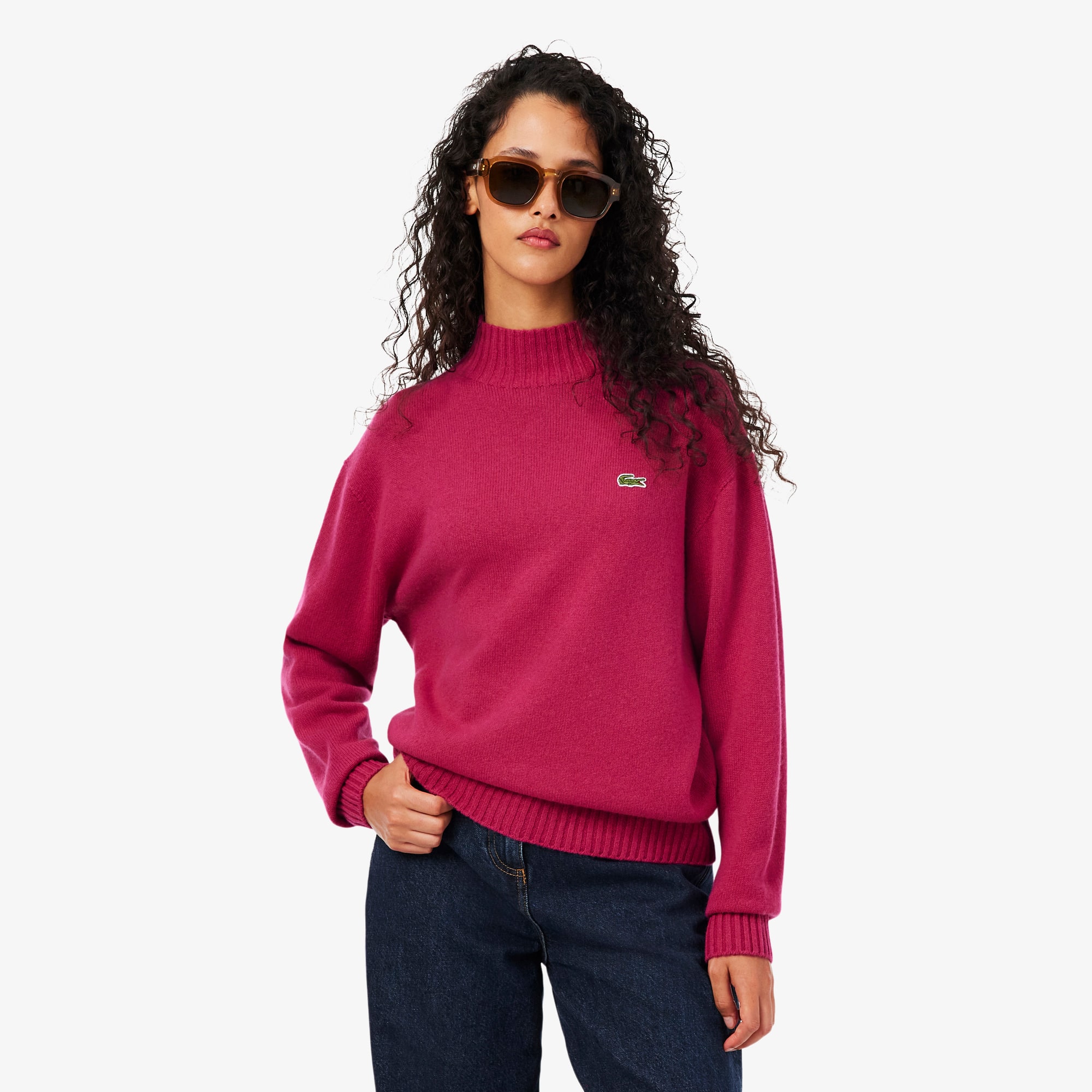 Lacoste Women's 3d Knit Cashmere High-neck Sweater - L (40) In Red