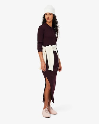 Vestido Ajustado con Cuello Polo de Algod&oacute;n Acanalado
