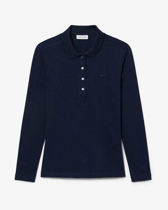 Polo femme slim fit &agrave; manches longues en piqu&eacute; stretch
