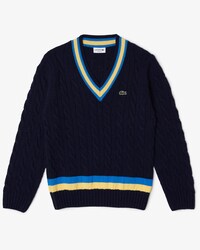 Men's Classic Fit V-Neck Striped Wool Sweater
