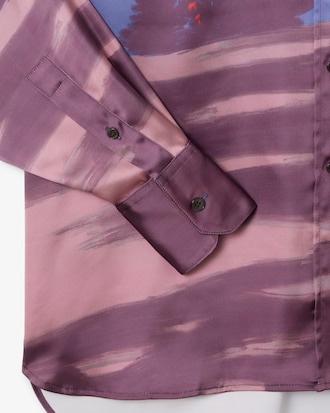 Women's Oversized Landscape Print Satin Shirt