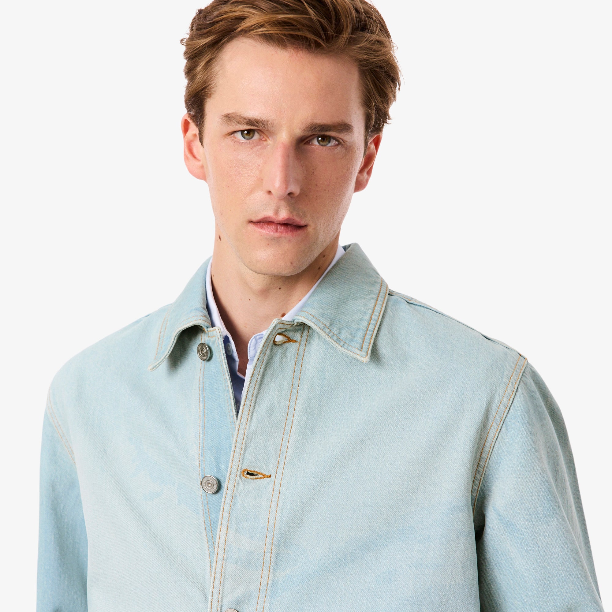 Men's Landscape Motif Denim Overshirt - Button Down Shirts - New