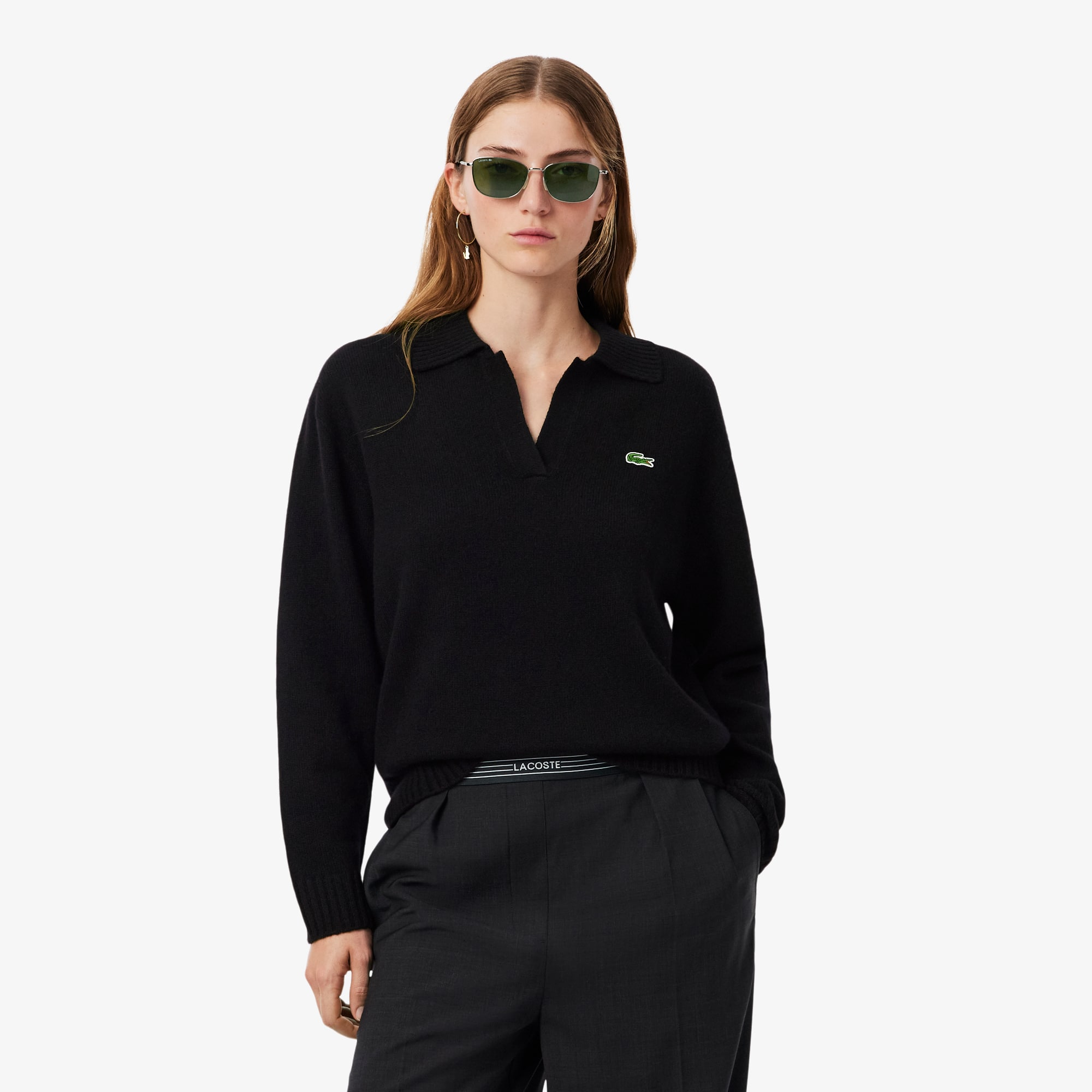 Women's 3D Knit Cashmere Polo Collar Sweater