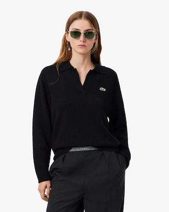 Women's 3D Knit Cashmere Polo Collar Sweater