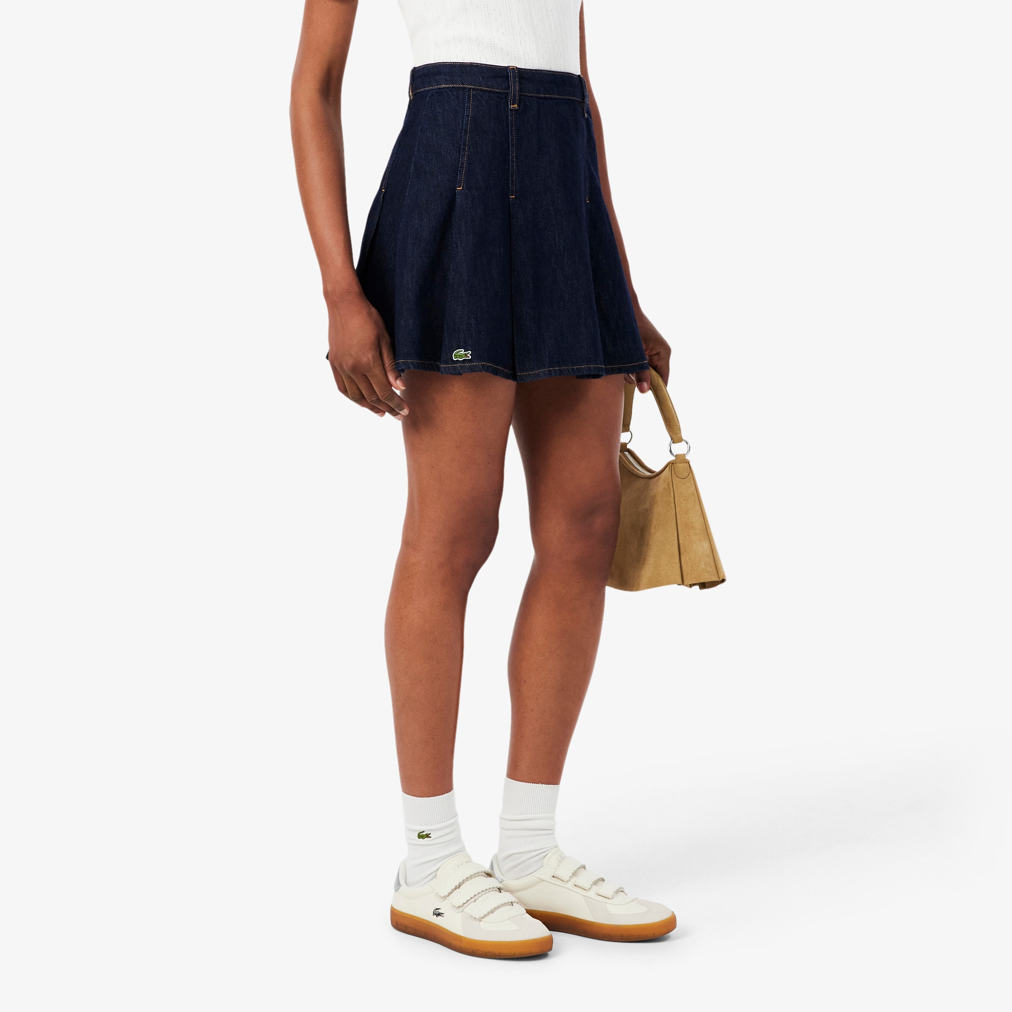 Short Pleated Denim Skirt
