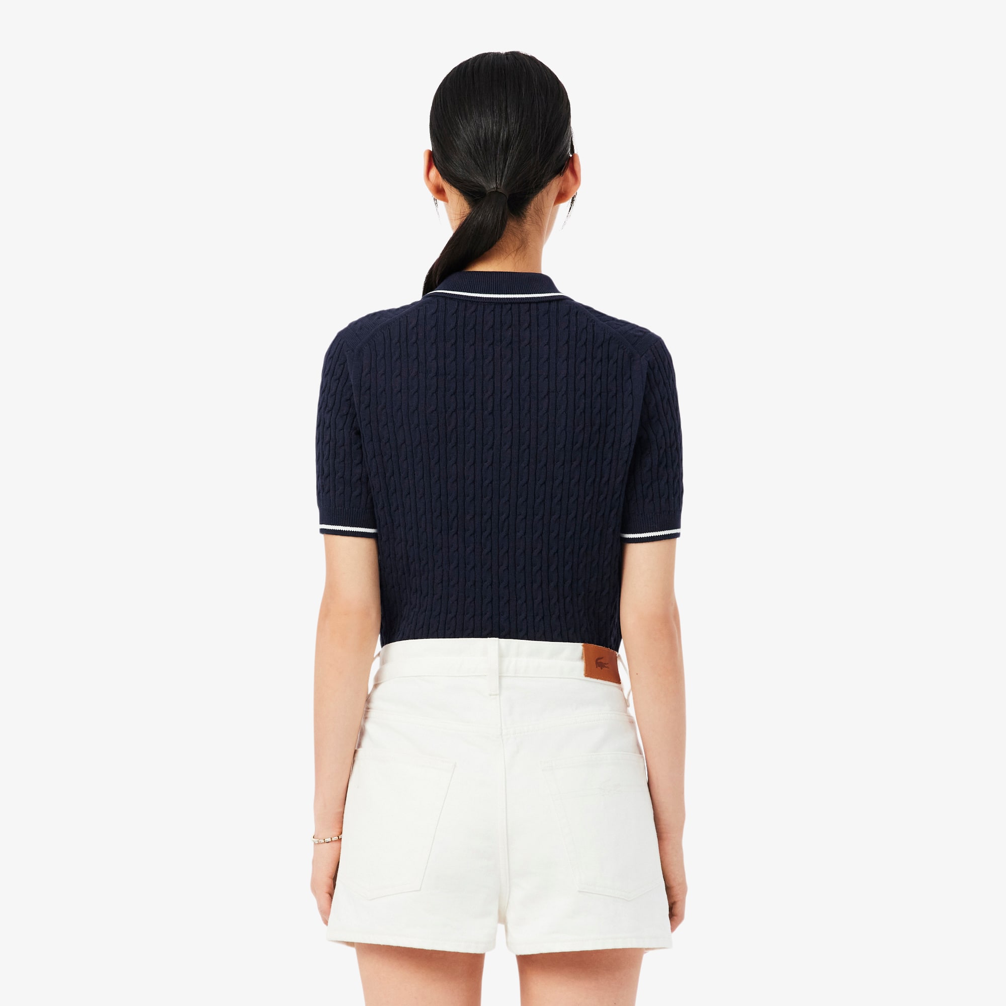 Striped Cable Knit Polo Collar Sweater - Sweaters & Sweatshirts