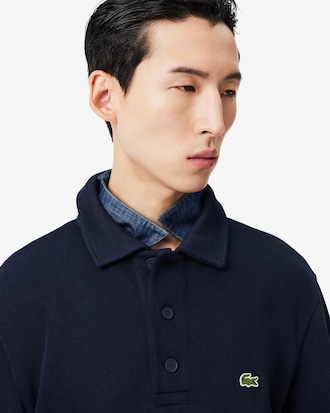 Men's Ribbed Cotton Polo Collar Sweatshirt