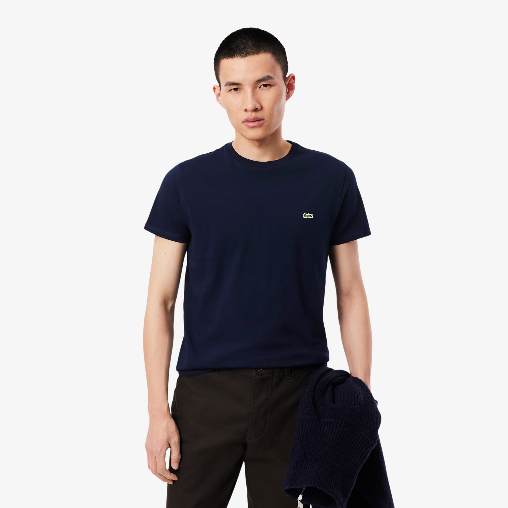 【送料&関税込】Lacoste Navy Blue Cotton Jersey T-shirt Lacoste Men's V-Neck Pima Cotton Jersey T-Shirt Navy Blue