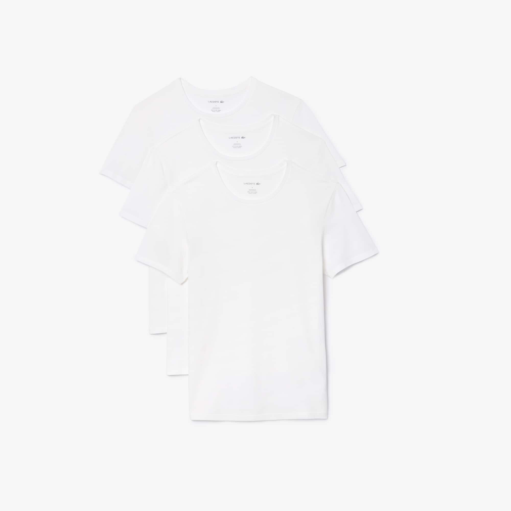 Lacoste Men's 3-Pack Essential Cotton Crew Neck Regular Fit Undershirts - White