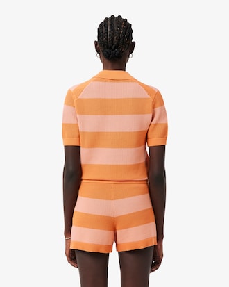 Pull col polo maille r&eacute;sille rayures