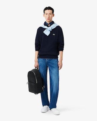 Men's Ribbed Cotton Polo Collar Sweatshirt