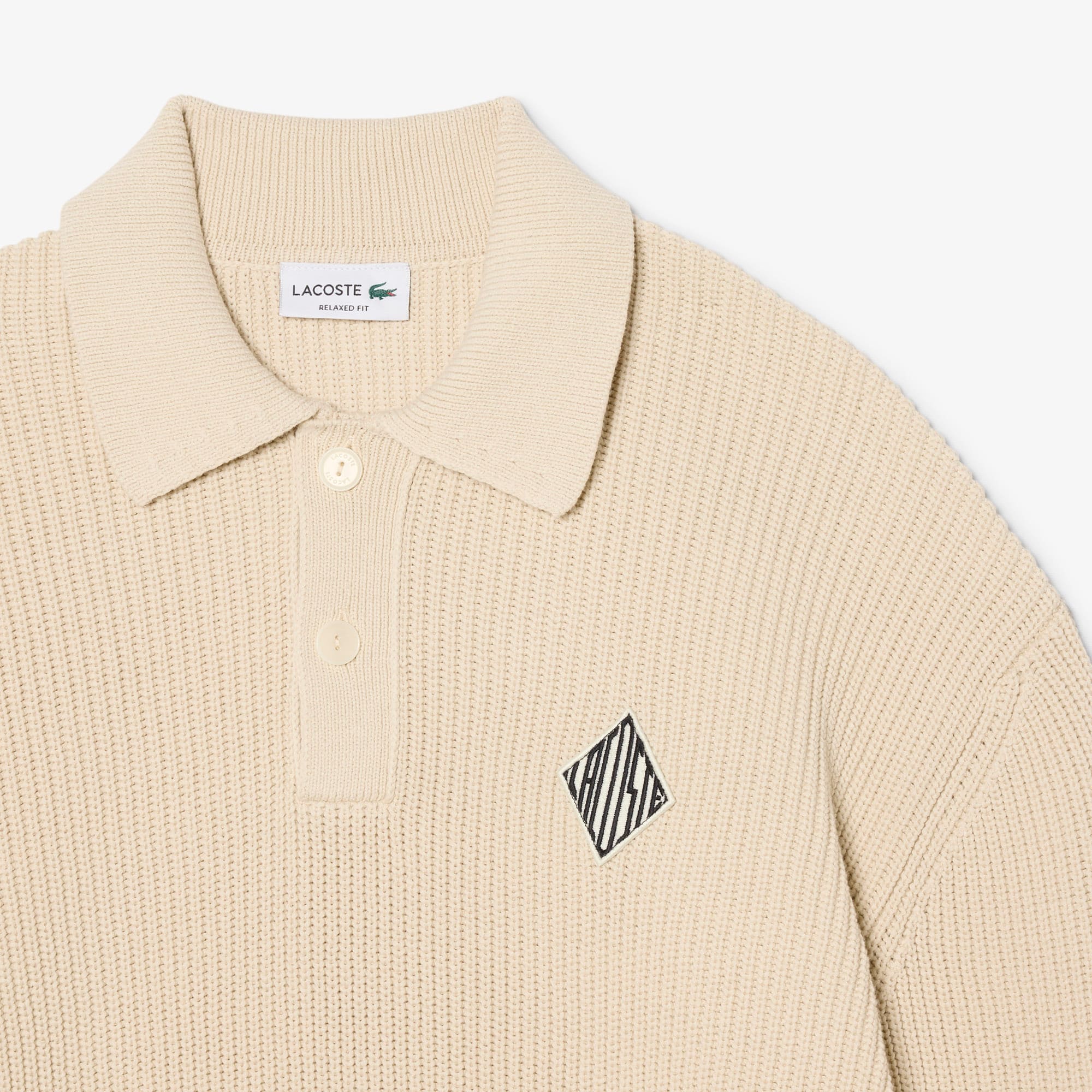 Badge Accent Pearl Rib Polo Collar Sweater - Sweaters