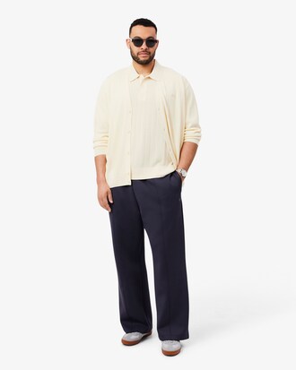 Fluid Ribbed Knit Polo Collar Sweater