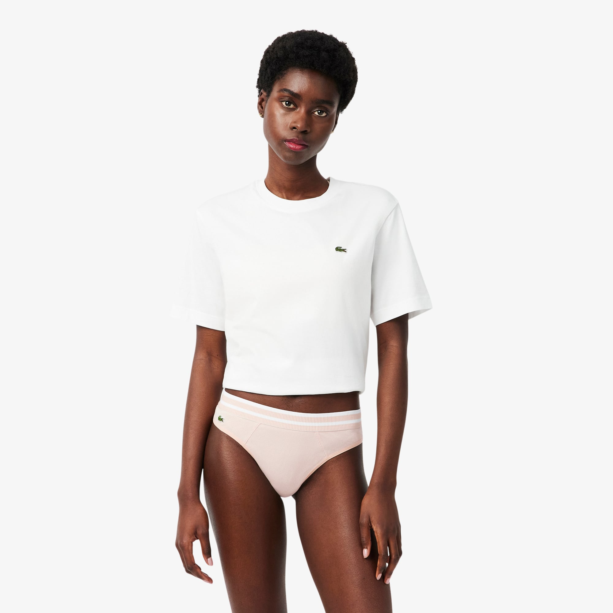 Lacoste Cotton Stripe Waist String Briefs In White