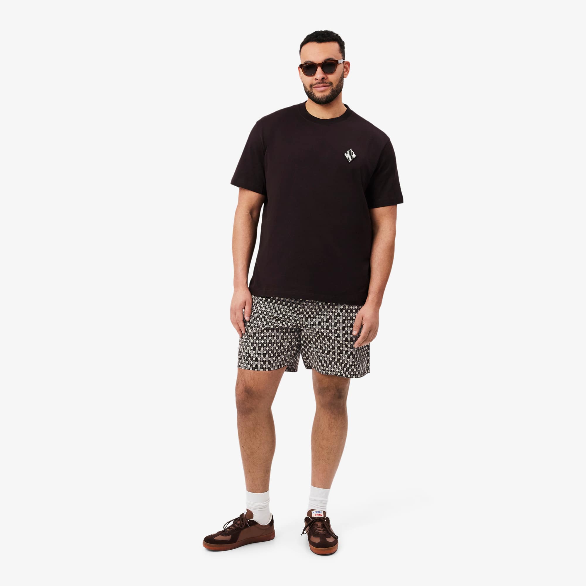 Relaxed Fit Printed Cotton Blend Shorts